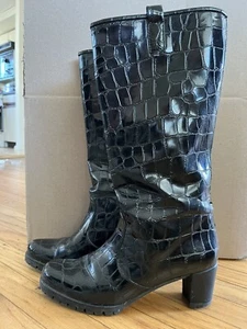 Stuart Weitzman Patent Leather Crocodile Rubber Sole Boots - Picture 1 of 6