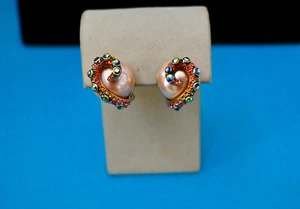 $80 HEIDI DAUS "Deep Dive Dazzle" Pearl Crystal Octopus Earrings Omega - Picture 1 of 6