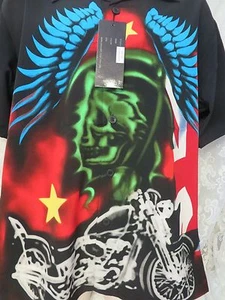 DRAGONFLY SHIRT GRIM REAPER Biker Bowl Rock Golf NWT Medium PG187 - Picture 1 of 3