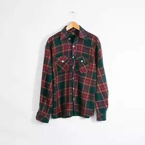 Camisa a Cuadros Vintage Abotonada Para Hombre XL - Manga Larga Poliéster Envejecido Verde - Imagen 1 de 7