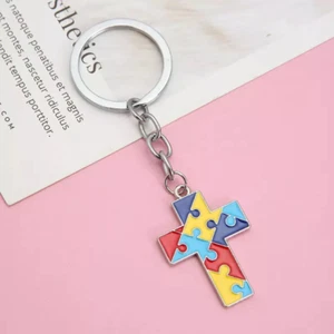 Schlüsselanhänger Autismusbewusstsein Puzzleteile Kreuz KOSTENLOSER USA VERSAND AUS DEN USA - Bild 1 von 1