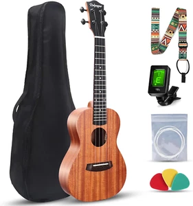 Concert Ukulele 23 Inch Solid Mahogany for Adult Beginner - All-In-One Ukelele S - Picture 1 of 12