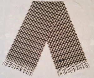 VINTAGE AUTHENTIC PLAIDS & CHECKS BEIGE LAMBSWOOL LONG MEN'S FRINGE SCARF - Picture 1 of 3