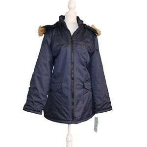 NWT Totes Women's Winter Coat, Fur Trim Hood, Navy sz XL Water Resistant - Picture 1 of 12