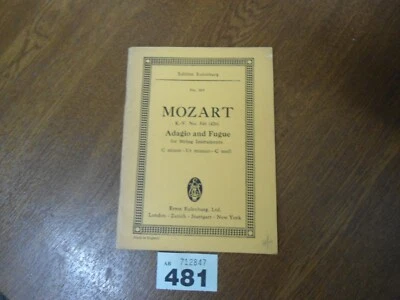 No.369 MOZART  Adagio and Fugue (Strings) KV.546  Edition EULENBURG Music Score - Image 1 of 4