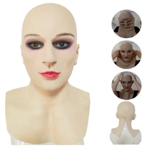 Hot Latex Silicone Mask Realistic Female Woman Face Cover Crossdress Headgear US - Picture 1 of 5