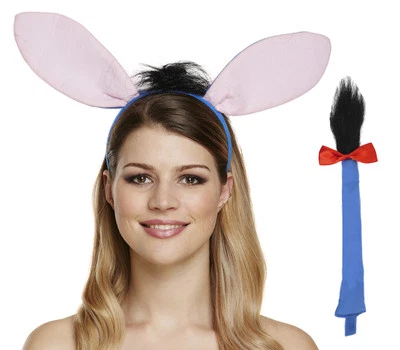 DONKEY EARS HEADBAND & TAIL SET COSTUME ADULTS KIDS NATIVITY FANCY DRESS COSTUME - Image 1 of 2