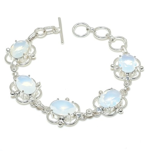 VALENTINO "Bracciale Gioielli Argento Sterling 925 Opalite Fatto a Mano Pietra Preziosa Taglia 7 8"