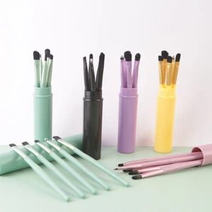 Makeup Brushes Travel Set 5pcs Eyes Concealer Comestic Tool With Cylinder Case - Picture 1 of 24