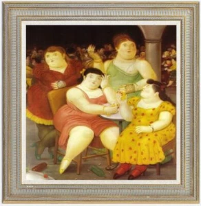 ARTE PITTURA AD OLIO REPRO DI FERNANDO BOTERO GRASSA RAGAZZA SU TELA 36"X36" - Foto 1 di 2