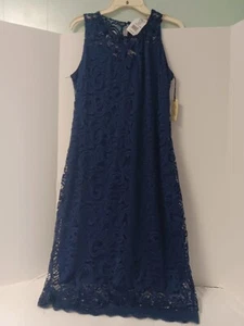 New Libèŕty Love Knee Length Navy Blue Lace Dress. Size 2x. - Picture 1 of 5
