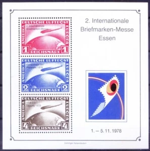 Alemania 1978 Essen MS, Zeppelins Int. Facsímil reimpreso Expo en tarjeta gruesa - Imagen 1 de 1