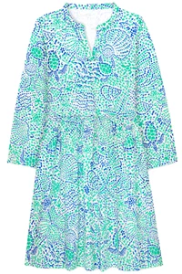 Women's Dress - Printed Animal Dress - Midi Dress - Cotton- Large - Blue Pink - Picture 1 of 3