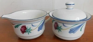 Lenox Chinastone Poppies on Blue Creamer & Sugar Bowl with Lid - Picture 1 of 3