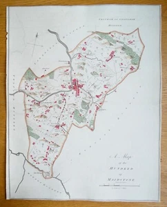 Antique Map MAIDSTONE HUNDRED KENT, Boxley, Detling, Linton, Loose, Hasted 1782 - Picture 1 of 3