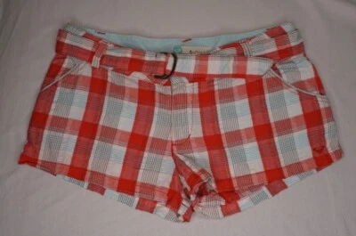 Roxy Red White and Blue Check Mid Rise Belted Short Cotton Shorts size 11 New - Image 1 of 4