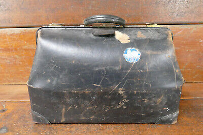 Antique 1890s/1900s Black Leather Genuine Cowhide Doctor Bag Briefcase Suitcase • 159.91$