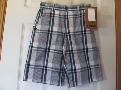 NWT Boy's ZOO YORK PLAID DESIGN SHORTS ,AQUA, WHITE & DARK BLUE size 8 - Image 1 of 4