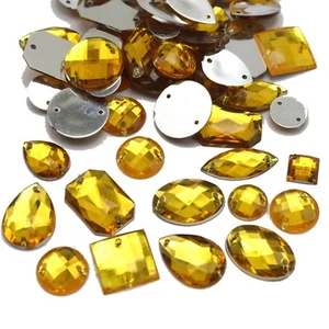 100 Gold Flatback Acrylic Sewing Rhinestone Assorted Shape Sew on Diamante Gem - Picture 1 of 6
