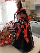 DRESSED DECORATED  HAPPY HALLOWEEN 28IN. PUMPKIN LADY WITCH DOLL W/BROOM