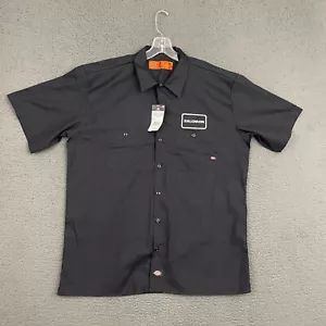 Dickies Workwear Shirt Mens XL Black Embroidered Patch Button Up Dad Casual - Picture 1 of 6