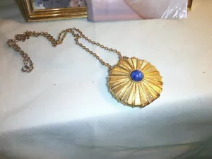 Retro ESTEE LAUDER Blue Cabochon/Golden FLOWER Perfume Pendant - Picture 1 of 5