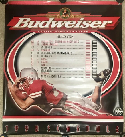 1998 Nebraska Football Huge Vinyl Schedule Banner Poster Budweiser Huskers Cover