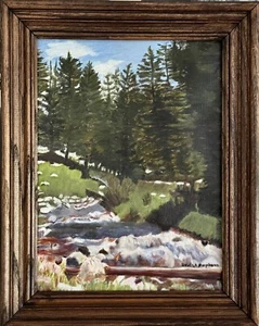 Oil Painting Forest Stream Brook Creek Mountain Framed Beulah Hepburn 11.75x14.5 - Picture 1 of 11