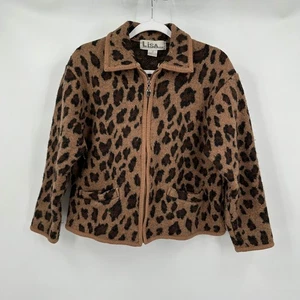 Lisa International Womens Boilded Wool Leopard Print Jacket Size XL Boho Vintage - Picture 1 of 7
