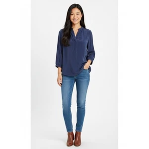 Madewell 100% Seide Bluse | Blau 3/4 Arm Oberteil | Damen Medium - Bild 1 von 9