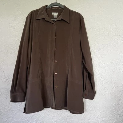 Blusa Chamarra Christopher & Banks Marrón Gamuza Abotonada Manga Larga Talla XL Foto 1 de 4