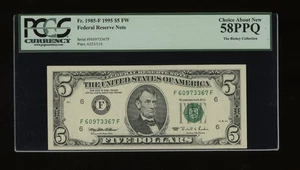 DBR 1995 $5 FRN Atlanta Fr. 1985-F PCGS 58 PPQ Serial F60973367F - Picture 1 of 2