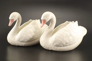 Fitz and Floyd SWAN KERZENSTÄNDER 2er Set Kegel weiß Keramik Vintage 1985 - Bild 1 von 12