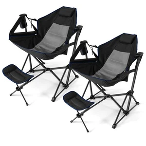 2 PCS Hammock Camping Chair w/ Carrying Bag & Retractable Footrestfor Camping - Picture 1 of 10