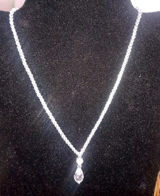 Swarovski 14" Inch Crystal Necklace Teardrop Crystal Pendant Silver Tone NO BOX  - Image 1 of 4
