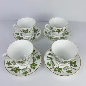 4 Royal Tara Ireland Fine Bone China Cup & Saucer Sets Grapevine Green Gold Trim - Picture 1 of 11