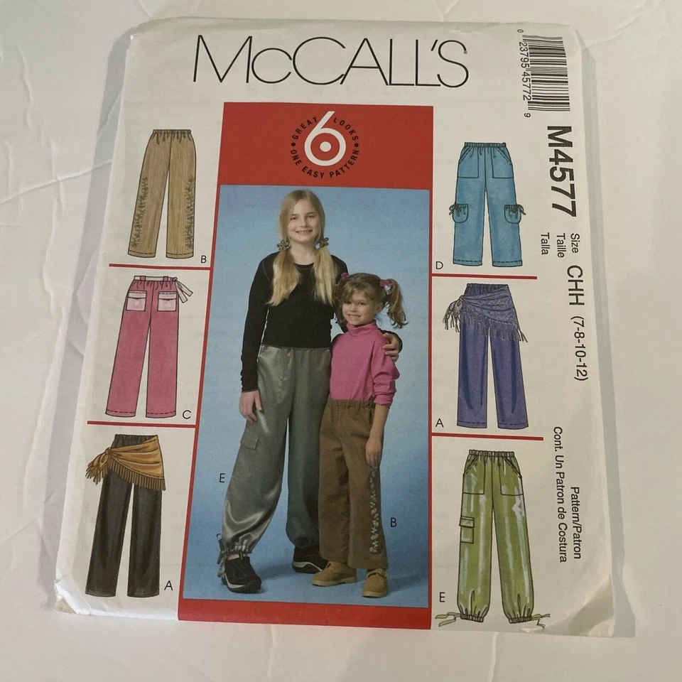 McCalls Pattern 4577 Sizes 7-12 Children & Girls Pants Sash Scarf 2004 - Image 1 of 3