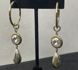 Gold- & silberfarbene Ohrhänger Strass Träne Tropfen 2 Zoll gemischte Metalloptik - Bild 1 von 13