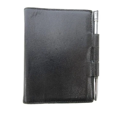 Cubierta de cuaderno HERMES usada pluma de cuero incluida negra/JS ■GY11 Foto 1 de 4