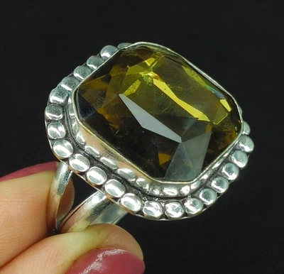 Natural Peridot Gemstone 925 Silver Jewelry Handmade, Ring Size-10.5 US - Image 1 of 4