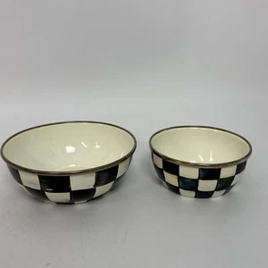 Set of 2 - Mackenzie Childs Checkered 6" & 4.5” Diameter Enamel Bowl - Picture 1 of 6