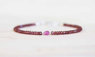 Zaffiro e Granato pietre preziose perline argento sterling 925 bracciale... - Immagine 1 di 4