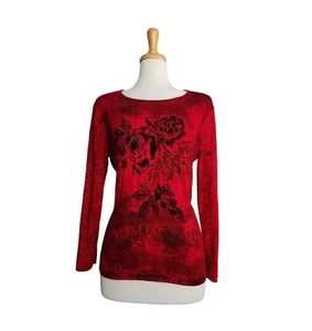 Nancy Bolen Red Rose Beaded Top Women's Size M Y2K Grunge - Picture 1 of 8