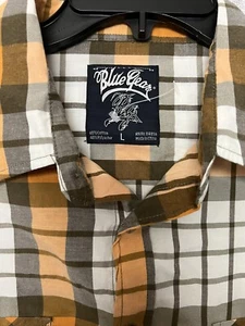 Blue Gear blaues kariertes Herrenhemd langarm Größe Large orange grau ECU - Bild 1 von 7