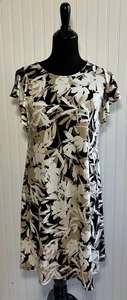 Ann Klein Dress Floral Flutter Sleeve Women's Size 4 Khaki Black Fit and Flare - Picture 1 of 18