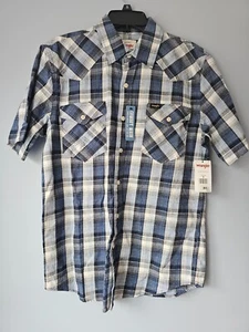Wrangler Short Sleeve Shirt Mens Size S Blue Plaid Cowboy Wash pearl button - Picture 1 of 2