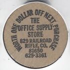 THE OFFICE SUPPLY STORE, 829 Railroad, RIFLE, COLORADO, Indian Wooden Nickel