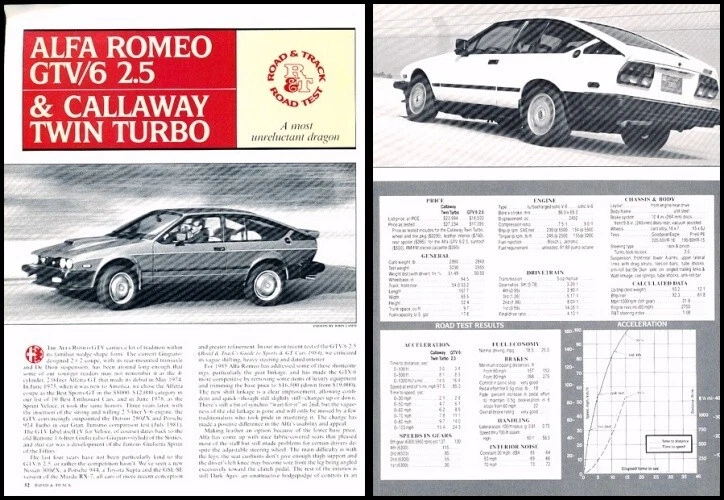 1985 Callaway GTV6 Alfa Romeo Original Review Report Print Car Article J843 Foto 1 de 1