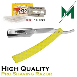 Maquinilla de afeitar recta de barbero de acero amarillo para hombres maquinillas de afeitar de seguridad de salón - Imagen 1 de 3