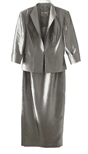 Vintage Cachet Silver Gray Formal Maxi Evening Dress Matching Jacket Size 8 - Picture 1 of 13